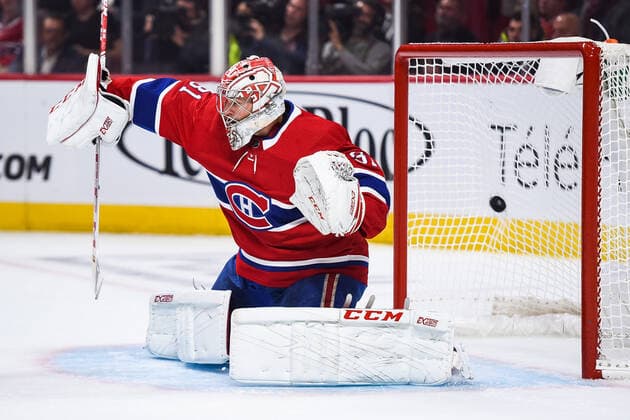 NHL, Montreal Canadiens - Detroit Red Wings MONTREAL, QC - OCTOBER 10: Montreal Canadiens goalie Carey Price (31) allows a goal during the Detroit Red Wings versus the Montreal Canadiens game on October 10, 2019, at Bell Centre in Montreal, QC (Photo by David Kirouac Icon Sportswire) NHL, Eishockey Herren, USA OCT 10 Red Wings at Canadiens Icon191010026