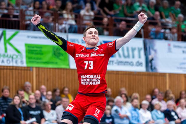 Würzburg, Deutschland 11. Oktober 2019: 2. BL - 19 20- DjK Rimpar Wölfe vs. SG BBM Bietigheim Martin Marcec (SG BBM Bietigheim) Jubel Freude Emotion Torjubel Torschuetze Torschütze Würzburg s.Oliver Arena Deutschland