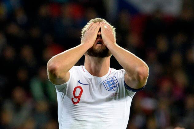 Sport Bilder des Tages Harry Kane of England reacts during the Euro 2020 group A qualifying soccer match between Czech Republic and England at the Sinobo stadium in Prague, Czech Republic, October 11, 2019. (CTKxPhoto KaterinaxSulova) CTKPhotoP201910111191201  suk9