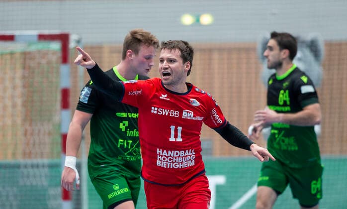 Deutschland, Würzburg, s.Oliver Arena, 11.10.2019, Handball, 2. Bundesliga, DJK Rimpar Wölfe - SG BBM Bietigheim Bild: v. l. Christian Schäfer (SG BBM Bietigheim) Copyright: HMBxMedia xHeikoxBecker