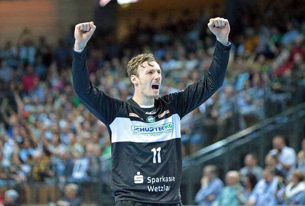 13.10.2019, xovx, Handball HBL, HSG Wetzlar - MT Melsungen emspor, Jubel bei Till Klimpke (HSG Wetzlar), Freisteller. (DFL DFB REGULATIONS PROHIBIT ANY USE OF PHOTOGRAPHS as IMAGE SEQUENCES and or QUASI-VIDEO) Wetzlar