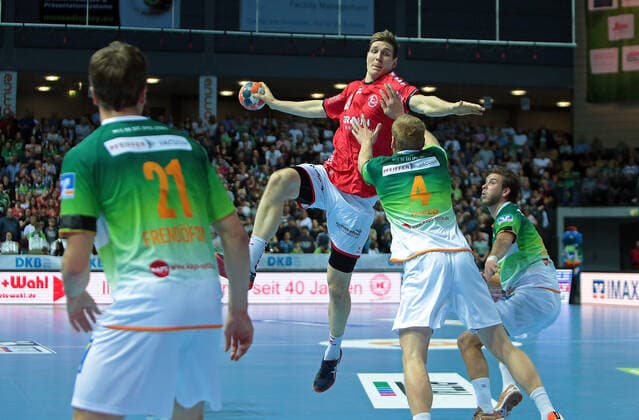 13.10.2019, xovx, Handball HBL, HSG Wetzlar - MT Melsungen emspor, v.l. Emil Frend Oefors (HSG Wetzlar), Finn Lemke (MT Melsungen), Stefan Kneer (HSG Wetzlar), Olle Forsell Schefvert (HSG Wetzlar), Aktion . (DFL DFB REGULATIONS PROHIBIT ANY USE OF PHOTOGRAPHS as IMAGE SEQUENCES and or QUASI-VIDEO) Wetzlar
