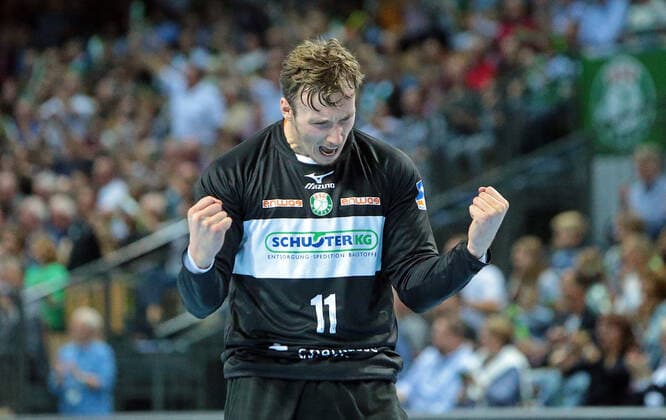 13.10.2019, xovx, Handball HBL, HSG Wetzlar - MT Melsungen emspor, Jubel bei Till Klimpke (HSG Wetzlar), Freisteller. (DFL DFB REGULATIONS PROHIBIT ANY USE OF PHOTOGRAPHS as IMAGE SEQUENCES and or QUASI-VIDEO) Wetzlar
