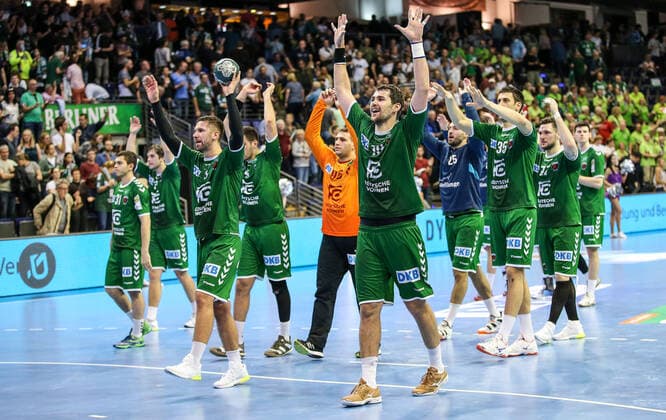 13.10.2019, Handball, 1.Bundesliga, 9.Spieltag, Füchse Berlin - Bergischer HC, Max-Schmeling-Halle. Füchse Berlin jubeln. Handball - 1.Bundesliga - Füchse Berlin - Bergischer HC