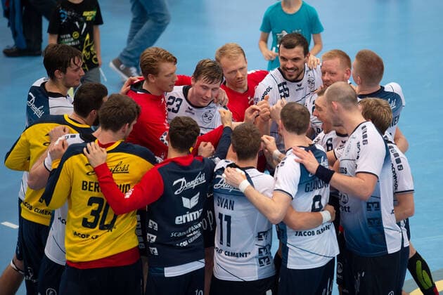 Minden, Deutschland 13.10.2019: 1. Handball-Bundesliga - 2019 2020 - GWD Minden vs. SG Flensburg-Handewitt Schlussjubel (Flensburg) Minden Nordrhein-Westfalen Deutschland Kampa-Halle
