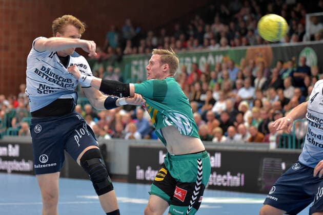 13-09-2019 pmk NB168453 Handball Herren Bundesliga Saison 2019 2020 GWD Minden - SG Flensburg-Handewitt Simon JEPPSSON (17) Flensburg Magnus GULLERUD (21) Minden