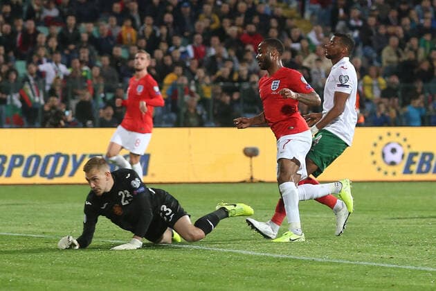 Bulgaria v England UEFA EURO, EM, Europameisterschaft,Fussball 2020 Qualifiers Raheem Sterling of England celebrates scoring his sides 5th goal during the UEFA Euro 2020 Qualifiers match at Vasil Levski National Stadium, Sofia Content Not Available For UK Newspapers Copyright: xPaulxChestertonx FIL-13742-0071