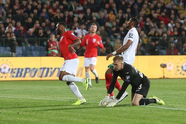 Bulgaria v England UEFA EURO, EM, Europameisterschaft,Fussball 2020 Qualifiers Raheem Sterling of England celebrates scoring his sides 5th goal during the UEFA Euro 2020 Qualifiers match at Vasil Levski National Stadium, Sofia Content Not Available For UK Newspapers Copyright: xPaulxChestertonx FIL-13742-0072