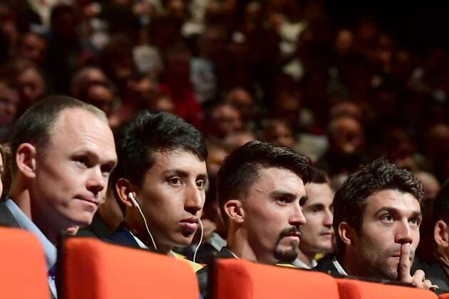 Radsport, Präsentation der Etappen der Tour de France 2020 FROOME Chris (GBR) of TEAM INEOS, BERNAL GOMEZ Egan Arley (COL) of TEAM INEOS, ALAPHILIPPE Julian (FRA) of DECEUNINCK - QUICK - STEP and PINOT Thibaut (FRA) of GROUPAMA - FDJ pictured CYCLISME : Presentation du parcours du Tour de France 2020 - Paris - 15 10 2019 PhotoNews Panoramic 
