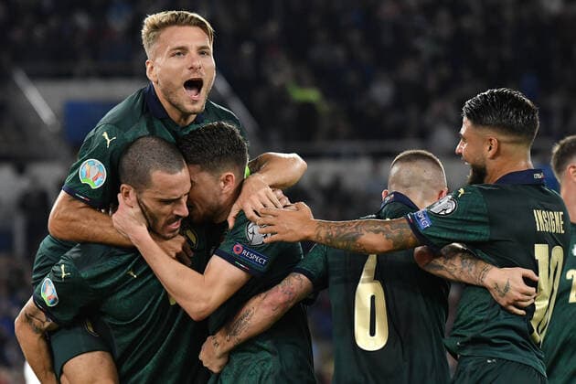 Jorginho celebrates after scoring the goal of 1-0 with Ciro Immobile, Leonardo Bonucci, Marco Verrattii and Lorenzo Insigne Roma 12-10-2019 Stadio Olimpico European Qualifiers Qualifying round Group J Italy - Greece Photo Andrea Staccioli Insidefoto andreaxstaccioli
