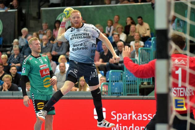 13-09-2019 pmk NB169067 Handball Herren Bundesliga Saison 2019 2020 GWD Minden - SG Flensburg-Handewitt Christoffer RAMBO (09) Minden Jim GOTTFRIDSSON (24) Flensburg