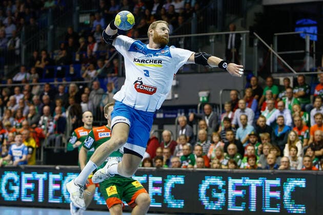17.10.2019, xtgx, Handball Liqui Moly HBL, SC Magdeburg - TVB Stuttgart emspor, v.l. Manuel Spaeth (Stuttgart, 9) wirft Tor, Torschütze, erzielt Tor, Treffer, scores the goal GETEC Arena