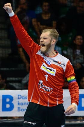 17.10.2019, xtgx, Handball Liqui Moly HBL, SC Magdeburg - TVB Stuttgart emspor, v.l. Johannes Bitter (Stuttgart, 1) Jubelt über gehaltenen Ball, abgewehrt, gehalten, Torhüter GETEC Arena