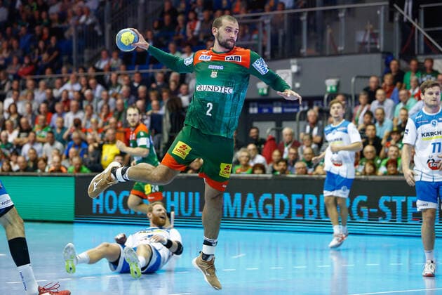 17.10.2019, xtgx, Handball Liqui Moly HBL, SC Magdeburg - TVB Stuttgart emspor, v.l. Zeljko Musa (Magdeburg, 2) wirft Tor, Torschütze, erzielt Tor, Treffer, scores the goal GETEC Arena