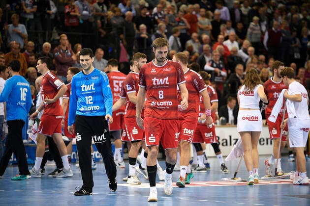 Enttäuschung bei den Eulen Ludwigshafen, Handball-Bundesliga, Männer, 10. Spieltag, SG Flensburg-Handewitt vs Eulen Ludwigshafen, 17.10.19 Flensburg Flens-Arena Schleswig-Holstein Germany