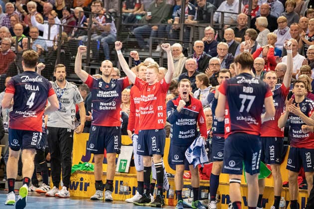SG Flensburg-Handewitt vs Die Eulen Ludwigshafen, LIQUI-MOLY Handball Bundesliga, 17.10.19; Flensburg Jubel Torjubel bei der Bank SG Copyright: xBEAUTIFULxSPORTS MarioxM.xKobergx