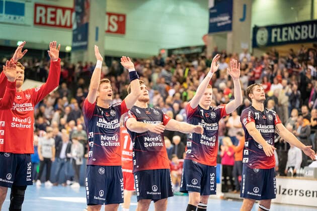 SG Flensburg-Handewitt vs Die Eulen Ludwigshafen, LIQUI-MOLY Handball Bundesliga, 17.10.19; Flensburg Jubel nach Sieg , Spielende Copyright: xBEAUTIFULxSPORTS MarioxM.xKobergx