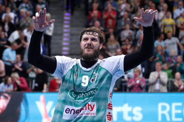 17.10.2019, TUI Arena, Hannover, Ligaspiel, 1. Bundesliga, TSV Hannover-Burgdorf vs Rhein-Neckar Loewen, im Bild Mait Patrail (9, Han.-Burgdorf) jubelt nach dem Spiel TSV Hannover-Burgdorf vs Rhein-Neckar Loewen