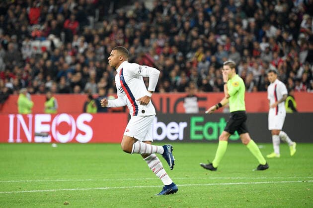 JOIE - 07 KYLIAN MBAPPE (PSG) FOOTBALL : Nice vs Paris SG - Ligue 1 Conforama - 18 10 2019 FEP Panoramic 