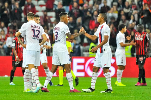 Fin de match - joie - Presnel Kimpembe (PSG) - Abdou Diallo (PSG) FOOTBALL : OGC nice vs PSG - Ligue 1 conforama - Nice - 18 10 2019 NorbertScanella PanoramiC 