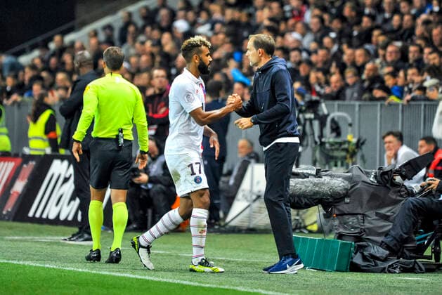 Eric Maxim Choupo Moting (PSG) - Thomas Tuchel (entraineur de l equipe du PSG) FOOTBALL : OGC nice vs PSG - Ligue 1 conforama - Nice - 18 10 2019 NorbertScanella PanoramiC 