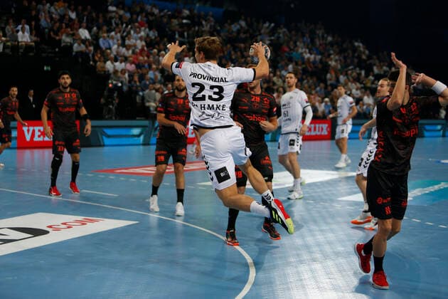 Handball, CL, Montpellier HB - THW Kiel Rune Dahmke GER Left Wing HANDBALL : Montpellier vs Kiel - Ligue des Champions - 19 10 2019 GuillaumeBresson Panoramic 