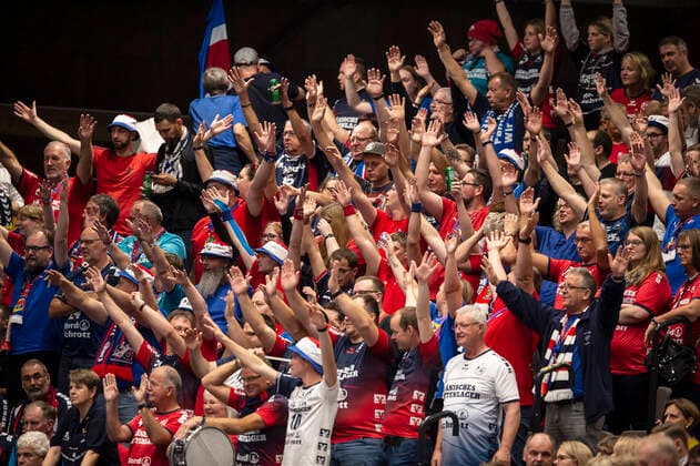 Aalborg Handbold moeder SG Flensburg-Handewitt i en Champions League herrehaandboldkamp spillet i Jutlander Bank Arena, Aalborg, soendag den 20. oktober 2019. Slut 31-28 Fans fra Flensburg. , Aalborg Copyright: FotografxRenéxSchütze RenéxSchützex COP107 spdk20191020-193004-L