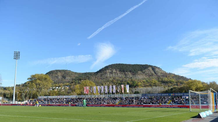Fussball, Herren, Spielzeit 2019 2020, DFB, 3. Liga (12. Spieltag), FC Carl Zeiss Jena - Würzburger Kickers (1:1), Blick auf die Kernberge, 20.10. 2019, Copyright: xMatthiasxKochx