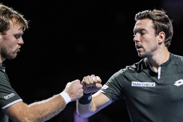 Swiss Indoors ATP, Tennis Herren World Tour 500) - 2019 - 3. Runde - 23-10-2019 Kevin Krawietz(GER)(links) und Andreas Mies(GER), beim Swiss Indoors (ATP World Tour 500) Tennisspiel 1 8-Finals Doppel zwischen Kevin Krawietz(GER) Andreas Mies(GER) und Jeremy Chardy(FRA) Fabrice Martin(FRA), am Mittwoch, den 23. Oktober 2019 St. Jakobshalle in Basel (Schweiz). Copyright: xBEAUTIFULxSPORTS G.xHubbsx