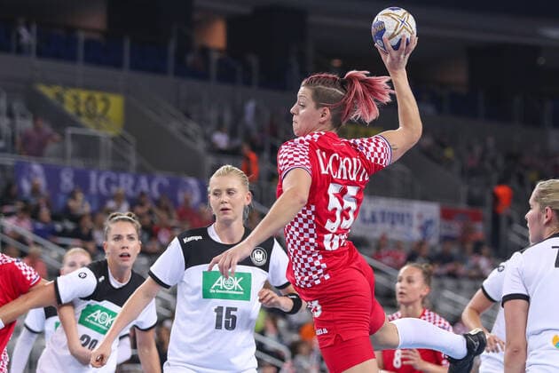 Friendly match between Croatia and Germany at the Zagreb Arena 23.10.2019., Croatia, Zagreb - Friendly handball match between Croatia and Germany at the Zagreb Arena. Dora Lackovic, Kim Naidzinavicius  LukaxStanzl PIXSELL