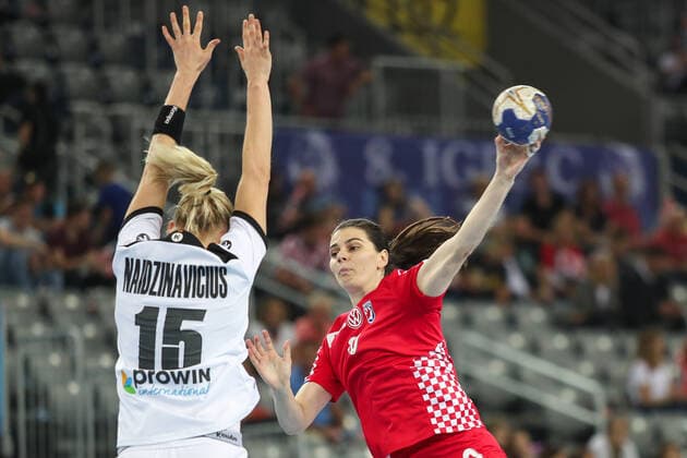 Friendly match between Croatia and Germany at the Zagreb Arena 23.10.2019., Croatia, Zagreb - Friendly handball match between Croatia and Germany at the Zagreb Arena. Jenny Behrend, Kim Naidzinavicius  LukaxStanzl PIXSELL