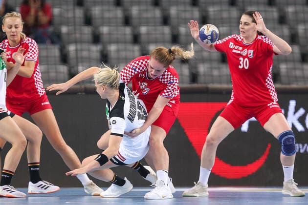 Friendly match between Croatia and Germany at the Zagreb Arena 23.10.2019., Croatia, Zagreb - Friendly handball match between Croatia and Germany at the Zagreb Arena. Kim Naidzinavicius, Antonia Civljak  LukaxStanzl PIXSELL