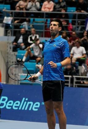 Tennis player Novak Djokovic of Serbia in action against Rafael Nadal of Spain during a charity tennis match at Barys Arena in Nur-Sultan, Kazakhstan, 24 October 2019. Nadal and Djokovic present charity match in Nur-Sultan !ACHTUNG: NUR REDAKTIONELLE NUTZUNG!  Copyright: xStanislavxFilippovx GRAF6273 20191024-637075365735926348