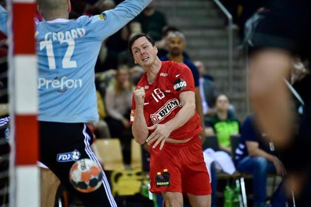 Hans Lindberg og Vincent Gérard. Herrehaandbold Golden League: Danmark - Frankrig i Ceres Arena torsdag den 24. oktober 2019. , Aarhus Denmark Copyright: BoxAmstrupx cop101 spdk20191024-204135-L