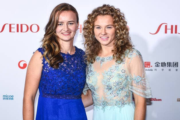 SHENZHEN, CHINA - OCTOBER 25: Barbora Krejcikova (L) of the Czech Republic and Katerina Siniakova of the Czech Republic attend 2019 WTA, Tennis Damen Finals Shenzhen Gala Evening & Draw Ceremony at Hilton Hotel on October 25, 2019 in Shenzhen, Guangdong Province of China.  Copyright: xVCGx CFP111256393487 