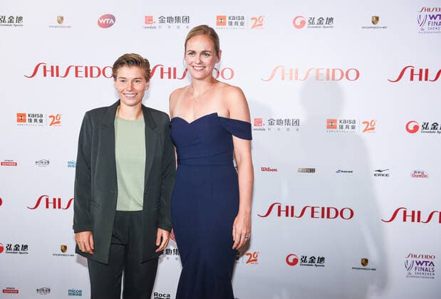 SHENZHEN, CHINA - OCTOBER 25: Demi Schuurs (L) of the Netherlands and Anna-Lena Groenefeld of Germany attend 2019 WTA, Tennis Damen Finals Shenzhen Gala Evening & Draw Ceremony at Hilton Hotel on October 25, 2019 in Shenzhen, Guangdong Province of China.  Copyright: xVCGx CFP111256393492 