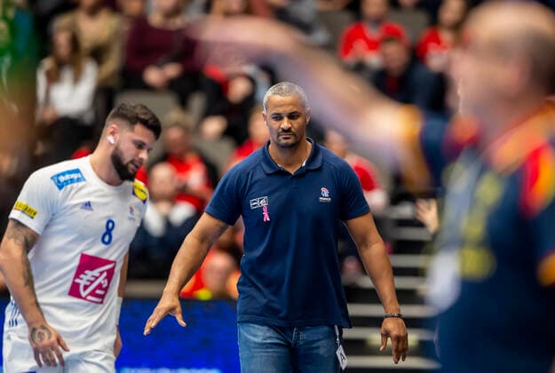 Didier Dinart of France during the men s Handball Golden League Match between France and Spain at Gigantium Arena, Aalborg, Denmark, Saturday Oct. 26, 2019. Frankrig vinder efter straffekast. , Aalborg Copyright: FotografxRenéxSchütze RenéxSchützex cop104 spdk20191026-155207-L