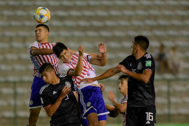 Sub 17 Paraguay e Mexico BRASÍLIA, DF - 28.10.2019: SUB 17 PARAGUAY E MEXICO - Rolando Ortiz, Gaston Benitez, Victor Guzman and Joel Gomez during Paraguay and Mexico. Match valid for the FIFA U17, U 17 World Cup group stage. Bezerrão Stadium in Gama. Brasilia DF. (Photo: Reinaldo Reginato Fotoarena) x1821326x  ReinaldoxReginato