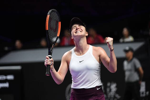 Bilder des Jahres 2019, Sport 10 Oktober Sport Bilder der Tages (191030) -- SHENZHEN, Oct. 30, 2019 -- Elina Svitolina of Ukraine celebrates after winning the women s singles round robin match against Simona Halep of Romania at the WTA, Tennis Damen Finals Tennis Tournament in Shenzhen, south China s Guangdong Province, Oct. 30, 2019. ) (SP)CHINA-SHENZHEN-TENNIS-WTA TOUR FINALS-SINGLES(CN) LiangxXu 
