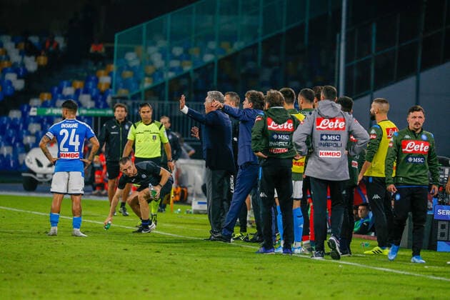 October 30, 2019, Naples, Campania, Italy: During Football match SSC Napoli vs FC Atalanta on October 30, 2019 at the San Paolo stadium in Naples..In picture Ancelotti SSC Napoli vs FC Atalanta - Iialy serie A 2019 2020 - ZUMAs236 20191030_zap_s236_071 Copyright: xFabioxSassox