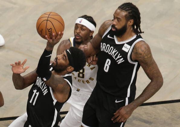 Brooklyn Nets Kyrie Irving drives to the basket in the first half against the Indiana Pacers at Barclays Center on Wednesday, October 30, 2019 in New York City.  NYP20191030137 JOHNxANGELILLO