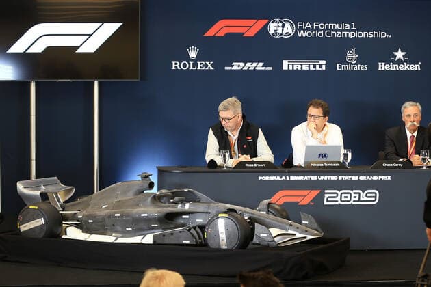 31st October 2019; Circuit of the Americas, Austin, Texas, United States of America; F1 United States Grand Prix, team arrival day; 2021 Regulation press conference, PK, Pressekonferenz with Ross Brawn, Managing Director of Formula 1 for Liberty Media and Nikolas Tombazis, FIA Head of Single Seater Technical Matters - Editorial Use  ActionPlus12182290 LeannexBoon