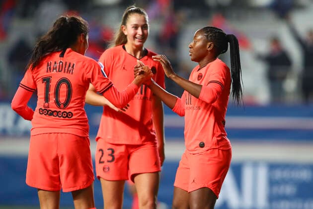 joie Kadidiatou Diani (PSG) et equipe FOOTBALL : PSG vs Breidablik - Ligue des Champions Feminine - 31 10 2019 GwendolineLeGoff Panoramic 