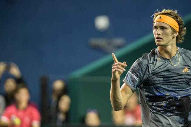 (191101) -- PARIS, Nov. 1, 2019 -- Alexander Zverev of Germany reacts during the singles third round match against Denis Shapovalov of Canada at the Rolex Paris Masters 1000 held at the AccorHotels Arena in Paris, France, Oct. 31, 2019. (Photo by Aurelien Morissard Xinhua) (SP)FRANCE-PARIS-TENNIS-PARIS MASTER AoxLeilian¡¤molisaer 