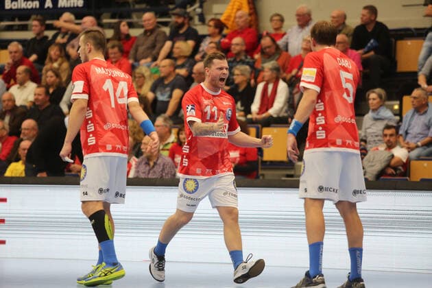 Arnor Thor Gunnarson (Bergischer HC, 11) bejubelt seinen Treffer mit Max Darj (Bergischer HC, 5) beim Spiel TSG Ludwigshafen Friesenheim vs. Bergischer HC in der 1. Handball Bundesliga am 30.10.2019, TSG Ludwigshafen Friesenheim - Bergischer HC, Handball, 1. Bundesliga, 30.10.2019 Ludwigshafen Copyright: xEibner-Pressefotox xMichaelxBermelx
