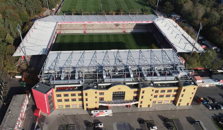 Fussball, Herren, Saison 2019 2020, 1. Bundesliga, 1. FC Union Berlin, Stadion An der Alten Försterei, vorn die Haupttribüne, 31.10. 2019, *** Soccer, men, season 2019 2020, 1 Bundesliga, 1 FC Union Berlin, stadium An der Alten Försterei, in front the main stand, 31 10 2019, Copyright: xMatthiasxKochx