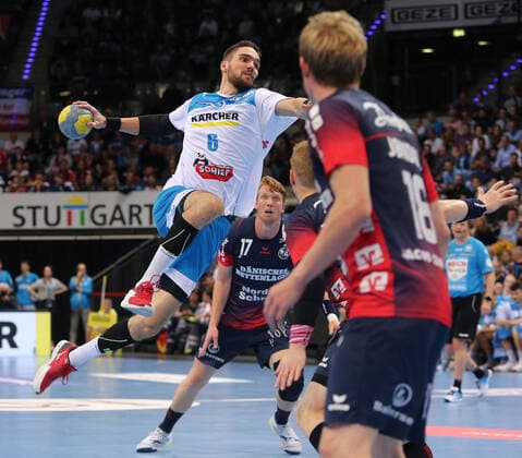 BAU 02.11.2019 Stuttgart Handball TVB Stuttgart vs. SG Flensburg-Handewitt, Dominik Weiß (TVB, links)