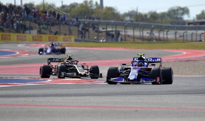 FORMULA 1 EMIRATES UNITED STATES GRAND PRIX 2019 02.11.2019, Circuit of The Americas, Austin, FORMULA 1 EMIRATES UNITED STATES GRAND PRIX 2019 ,im Bild Pierre Gasly (FRA 10), Red Bull Toro Rosso Honda, Kevin Magnussen (DNK 20), Rich Energy Haas F1 Team, Daniil Kvyat (RUS 26), Red Bull Toro Rosso Honda