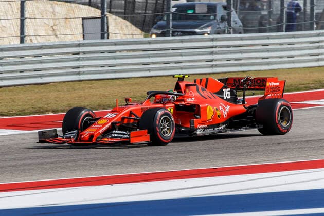 AUSTIN, TX - NOVEMBER 02: Scuderia Ferrari Mission Winnow driver Charles Leclerc (16) of Monaco approaching turn 19 during Practice P3 at the F1 United States Grand Prix held November 2, 2019, at the Circuit of the Americas in Austin, TX. (Photo by Allan Hamilton Icon Sportswire) AUTO: NOV 02 F1 - United States Grand Prix Icon191102151