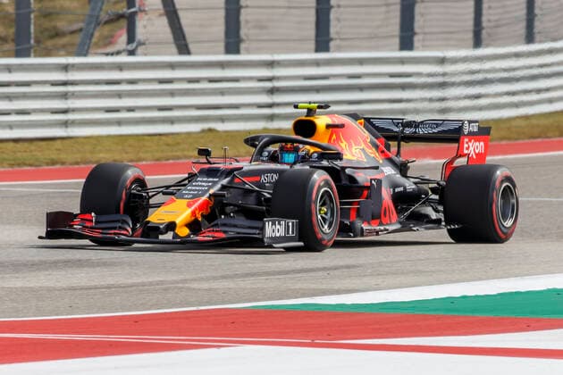 AUSTIN, TX - NOVEMBER 02: Aston Martin Red Bull Racing Honda driver Alexander Albon (23) of Thailand approaching turn 19 during Practice P3 at the F1 United States Grand Prix held November 2, 2019, at the Circuit of the Americas in Austin, TX. (Photo by Allan Hamilton Icon Sportswire) AUTO: NOV 02 F1 - United States Grand Prix Icon191102351